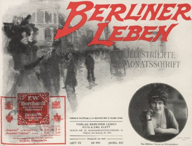 Werbeposter für den Berliner Leben Film, das eine Frau in einem Kleid und einen Mann in einem Anzug zeigt, mit Text, einem Stempel, einigen Menschen und einem Gebäude im Hintergrund.