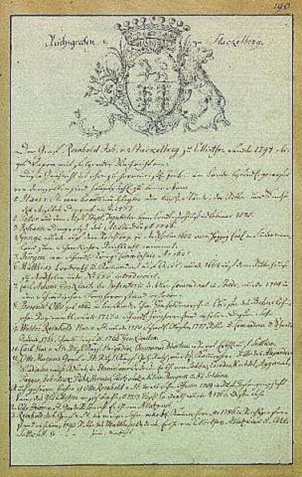 Ein gerahmtes historisches Dokument mit der Aufschrift "Johann Wolfgang von Goethes Wiener Vertrag, 1777" mit einem sichtbaren Wappen.