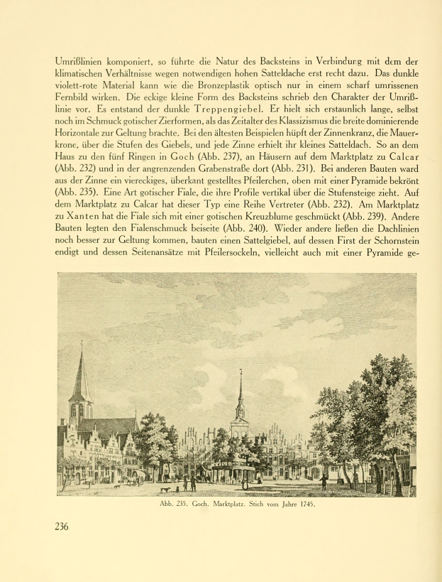 Ein aufgeschlagenes Buch mit einer Stadtansicht-Illustration, die Geb├Ąude, B├Ąume und Menschen zeigt, begleitet von beschreibendem Text.