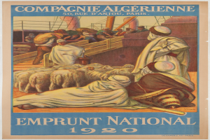 Ein 1920er-Plakat für die Emprunt National mit einer Gruppe von Menschen und Tieren sowie Text mit Event-Informationen.