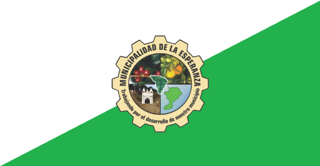 Das Logo der Municipalidad de la Esperanza zeigt einen blauen Schild mit einem weißen Stern und einer Banner mit der Aufschrift "Municipalidad" in Blau, umgeben von einem Lorbeerkranz, auf einem grünen und weißen Hintergrund.