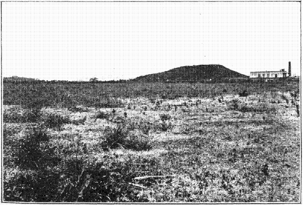 Schwarz-weißes Foto eines Feldes mit einem Hügel im Hintergrund, einem Geb├Ąude auf der rechten Seite und einem Himmel ├┤berhaupt, mit 'New York State Penitentiary' Text unten.