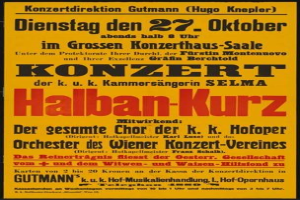 Gelbes Plakat in Berlin, Deutschland wirbt für ein Konzert mit dem Titel "Konzert Halban-Kurz".