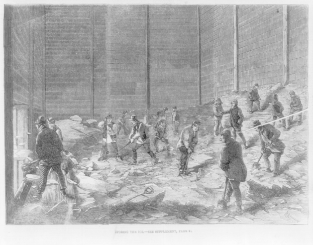 Schwarz-weißes Foto von Männern bei der Arbeit in einem Kohlebergwerk mit einer Wand im Hintergrund und Text, der unten "Eine Geschichte des Kohlebergbaus" lautet.