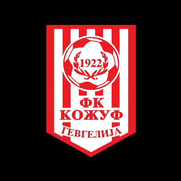 Rot-weiß gestreiftes Logo mit "Kosovo Football Club" in fetter schwarzer Schrift, mittig auf einem weißen Hintergrund mit weißem Rand.