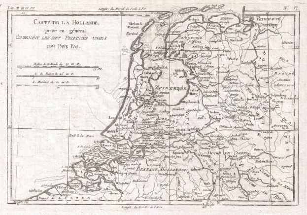 Alte Karte der Niederlande, die die Provinzen Holland und die Niederlande hervorhebt, mit handgeschriebener Text auf dem Papier.
