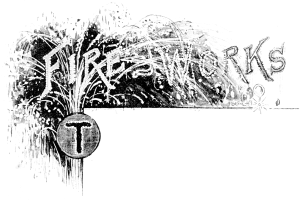 Eine Schwarz-Weiß-Zeichnung von Feuerwerk mit dem Wort "Feuerwerk" darauf vor einem weißen Hintergrund.