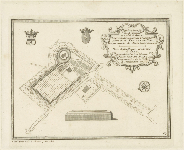 Detailreiche Papierstadtkarte mit beschrifteten Straßen, Gebäuden, Sehenswürdigkeiten und Textannotationen.