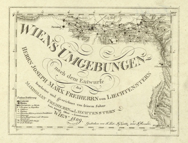 Alte detaillierte Karte von Wien, Deutschland, mit Textanmerkungen, die Städte, Ortschaften, geografische Merkmale, Bevölkerung, Straßen und Sehenswürdigkeiten zeigen.