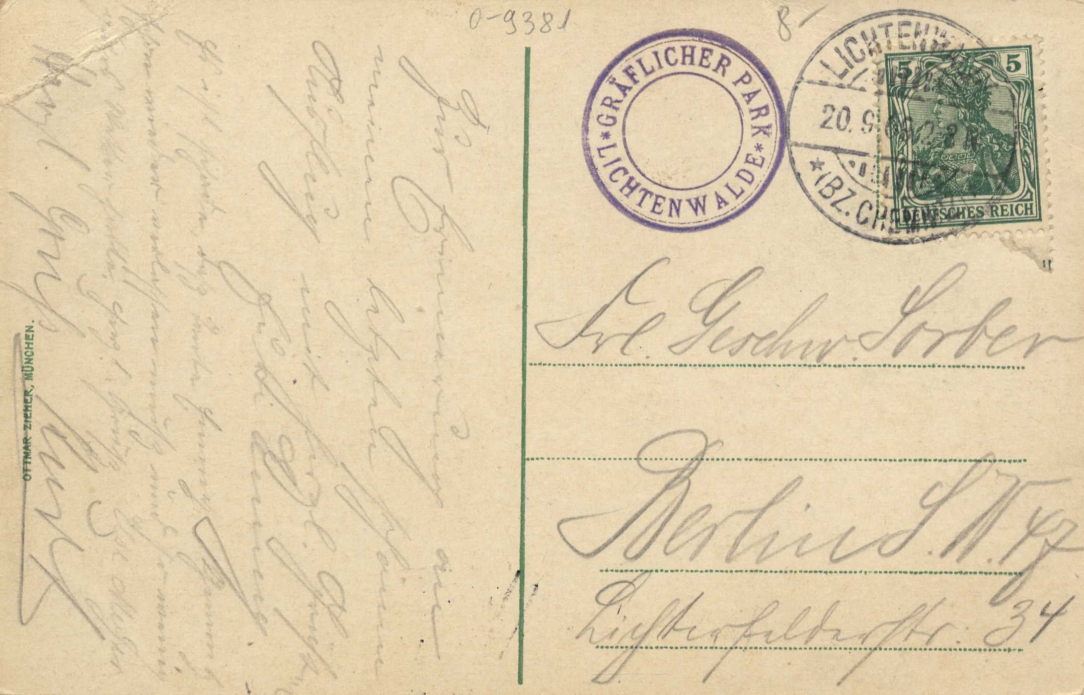 Alte Postkarte mit einer Briefmarke, die "Lichtenwald, Deutschland - Einschreiben nach Deutschland" trägt, mit handgeschriebener Text und zwei zusätzlichen Briefmarken in der oberen rechten Ecke.