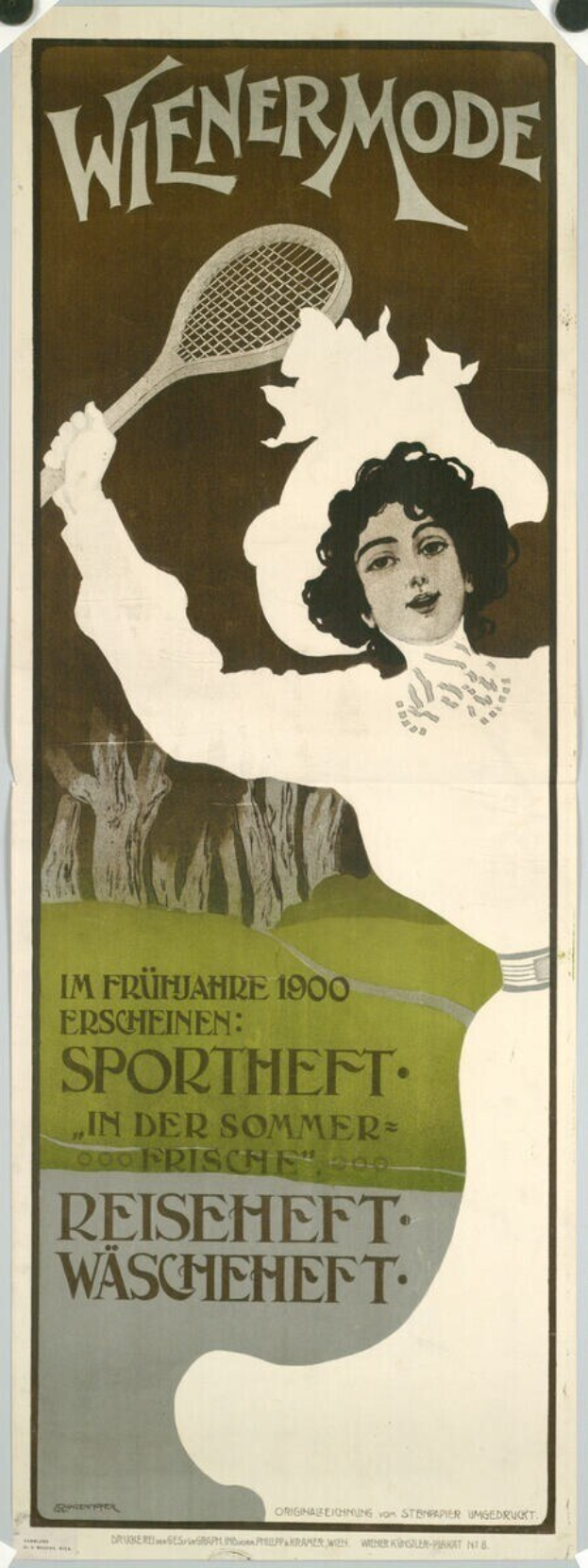 Plakat aus den 1920er Jahren, das ein Tennisturnier ankündigt und eine Frau mit einem Schläger zeigt